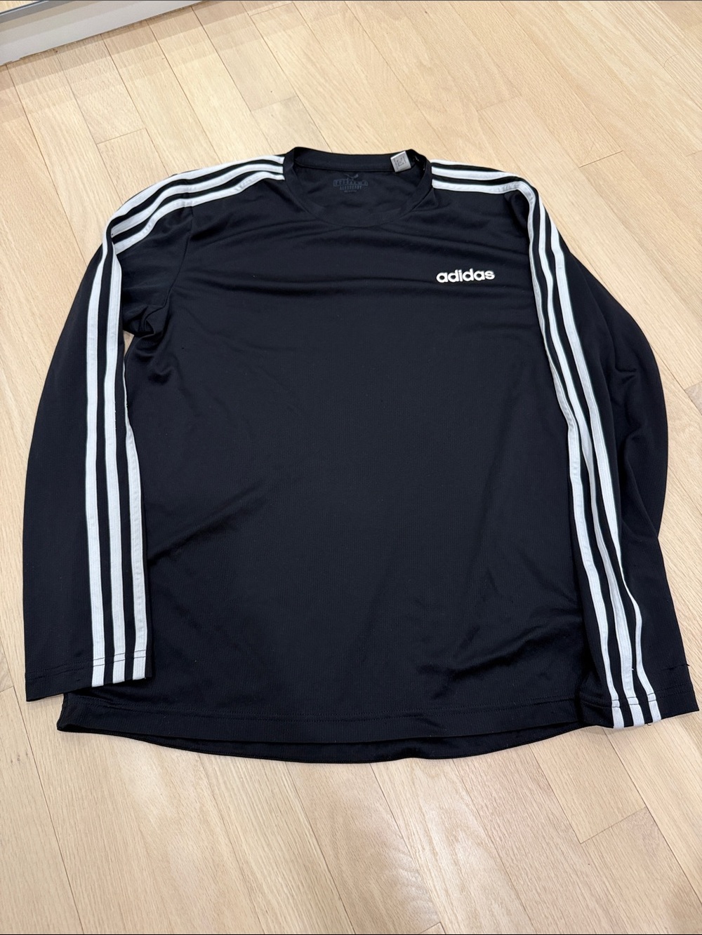 adidas Black Long-Sleeve Training Top with White 3-Stripes
